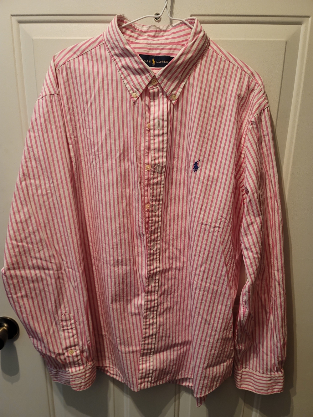 Ralph Lauren Men’s Pink and White Striped Button-Down Shirt